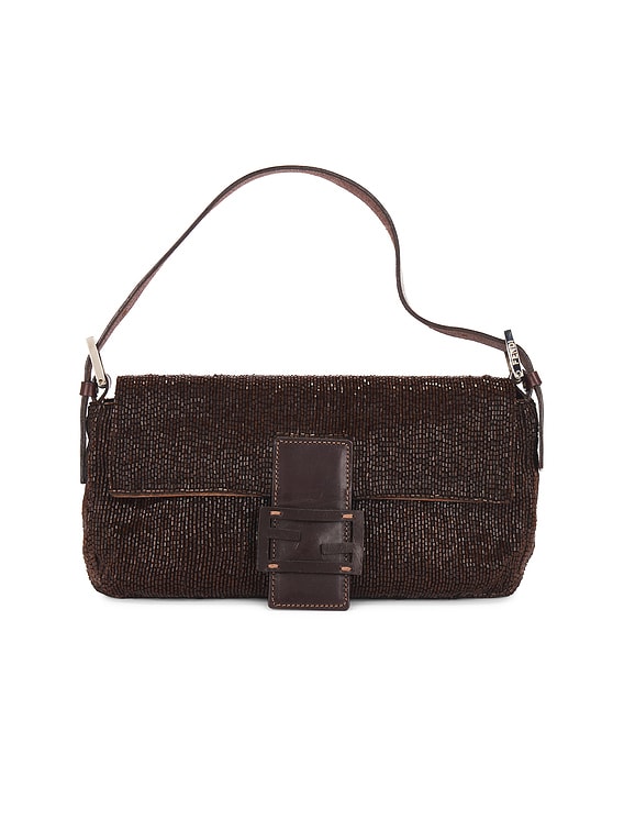 FWRD Renew Fendi Beaded Mama Baguette Shoulder Bag in Brown | FWRD