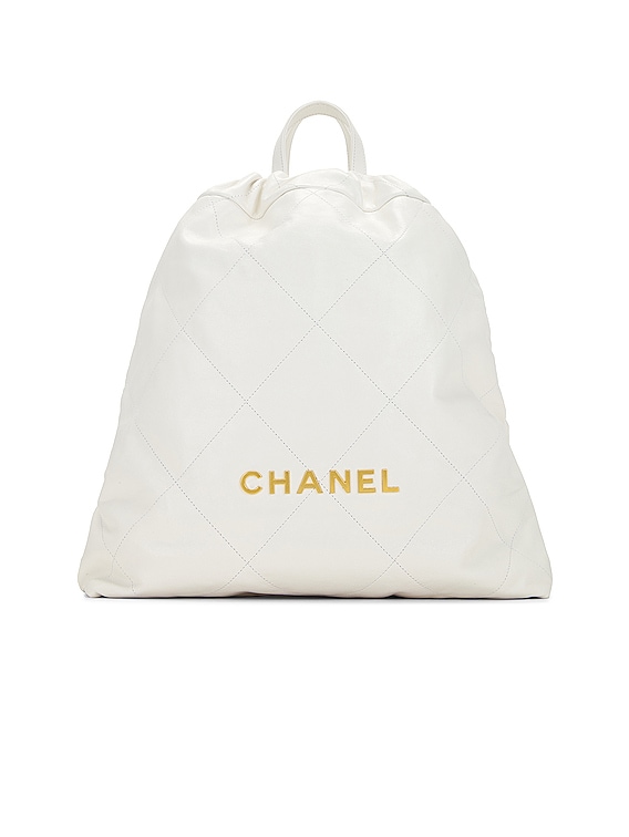 FWRD Renew Chanel 22 Calf Leather Backpack in White