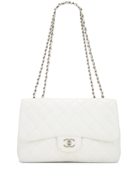 Chanel Jumbo White Caviar Leather Single Flap Bag in White