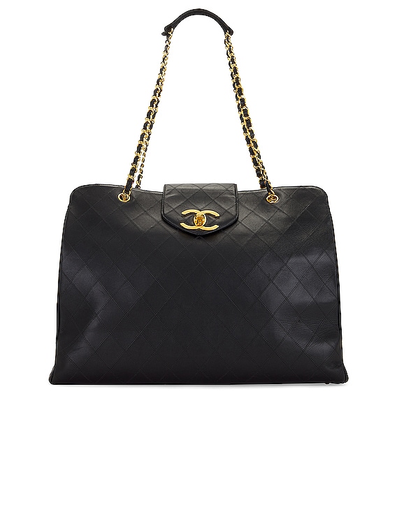 FWRD Renew Chanel Quilted Lambskin Boston Bag in Black