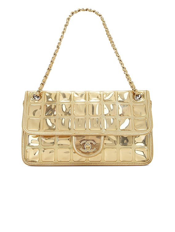 Chanel Ice Cube Vinyl & Leather Single Flap Double Chain Bag in Metallic Gold