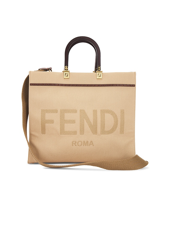 FWRD Renew Fendi Sunshine Shopper Tote Bag in Beige | FWRD