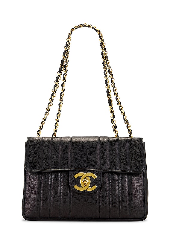 FWRD Renew Chanel Caviar Jumbo Mademoiselle Flap Bag in Black | FWRD