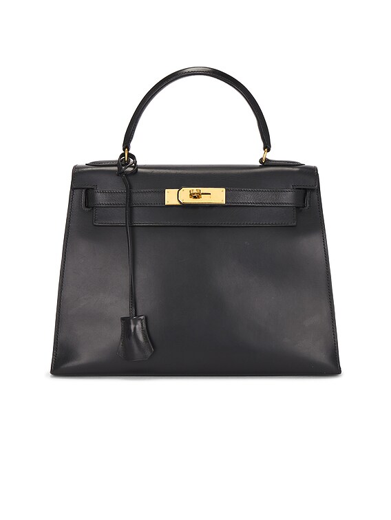 FWRD Renew Hermes 1986 Box Kelly Sellier 28 Handbag in Black | FWRD
