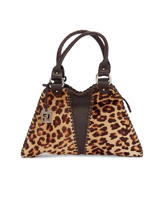 FWRD Renew Fendi Ponyhair Devil Trapezio Handbag in Tan | FWRD