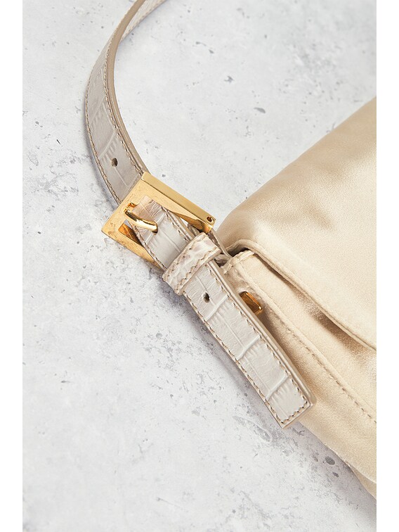 FWRD Renew Fendi Silk Baguette Shoulder Bag in Champagne | FWRD