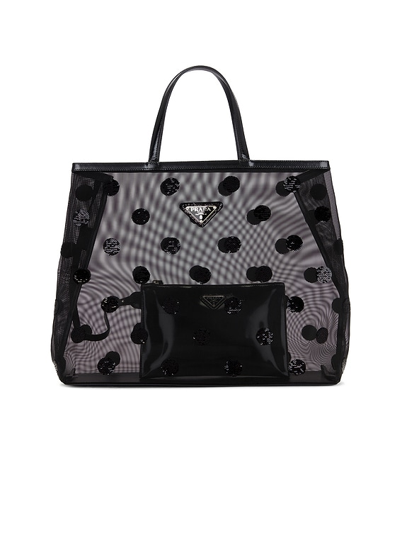 【関税送料込】Prada Polka Dot Mesh & Leather Tote ブラック 関税送料込】Prada Polka Dot Mesh & Leather Tote ブラック