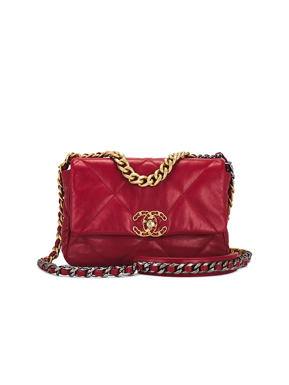 FWRD Renew Chanel Lambskin Medium 19 Flap Bag in Red | FWRD
