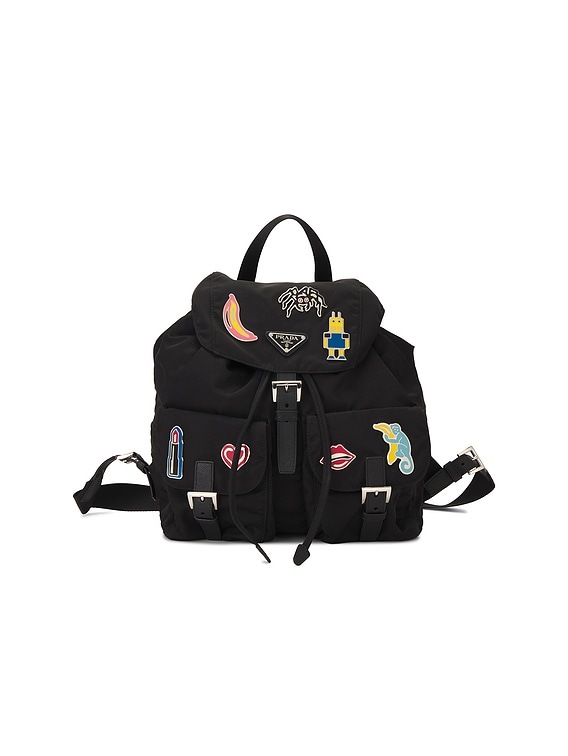 FWRD Renew Prada Re-Nylon Pins Backpack in Black | FWRD