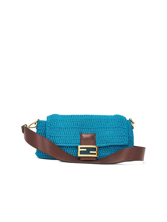 FWRD Renew Fendi Raffia Crochet Baguette Shoulder Bag in Cyber
