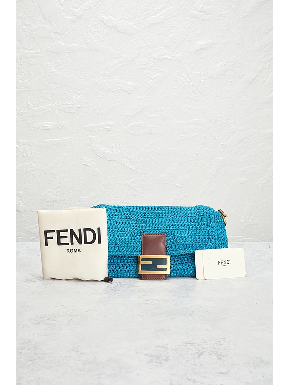 FWRD Renew Fendi Raffia Crochet Baguette Shoulder Bag in Cyber