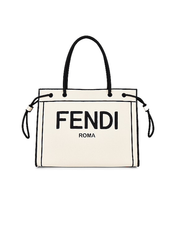FWRD Renew Fendi Roma Shopper Canvas Tote Bag in Beige & Black