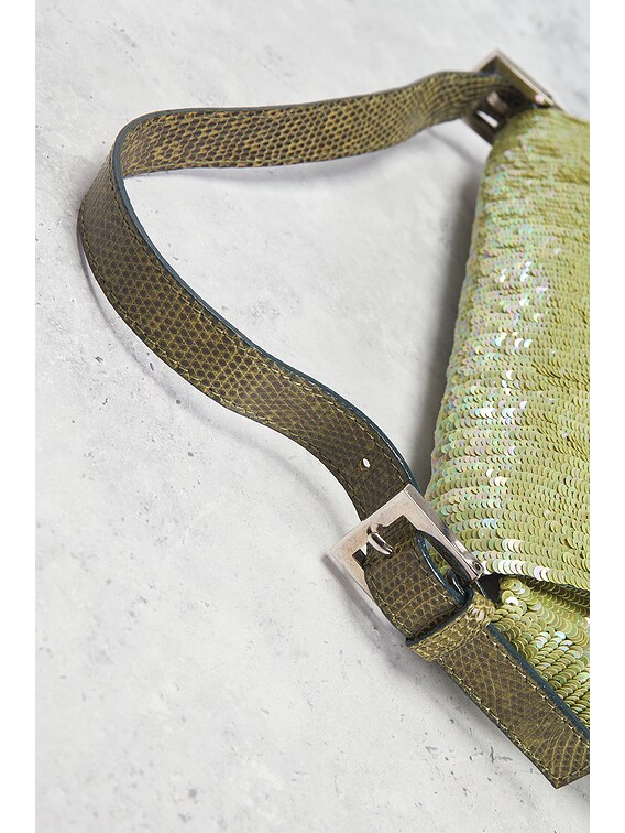 FWRD Renew Fendi Lizard Trimmed Sequin Baguette Shoulder Bag in