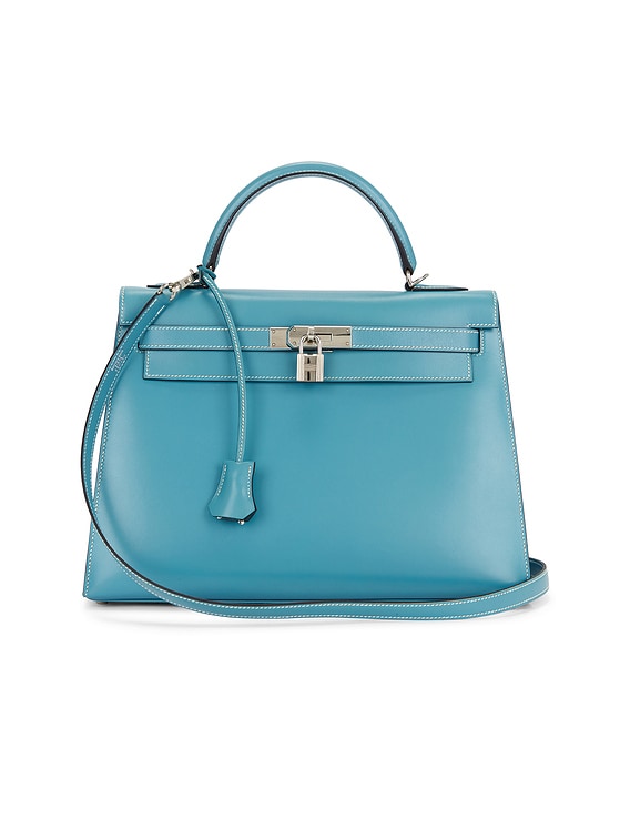 FWRD Renew Hermes Box Kelly 32 Handbag in Bleu Jean | FWRD