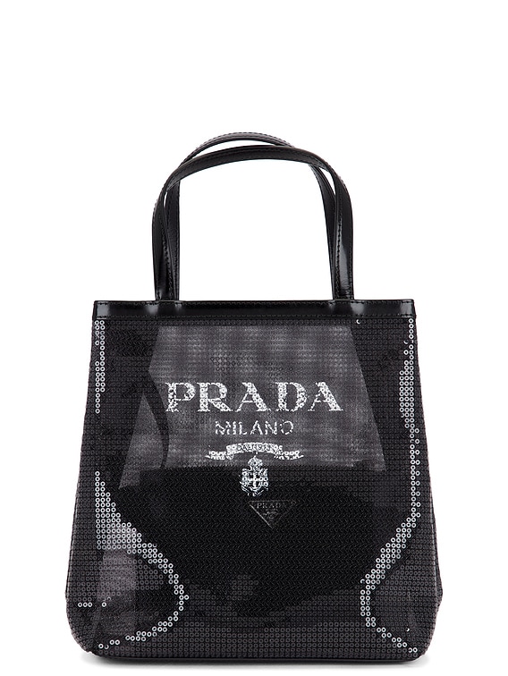 FWRD Renew Prada Rete Paillettes Tote Bag in Black FWRD