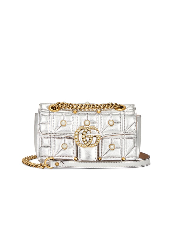 激安通販の FWRD Renew Gucci Pearly GG Marmont Shoulder Bag in Silver | FWRD ギター
