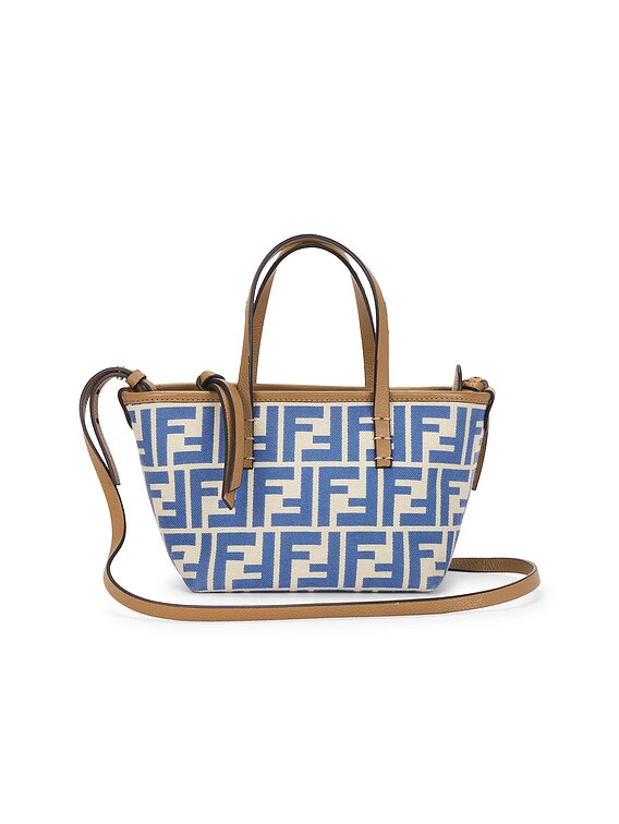 トートバッグ Fendi Roll Mini Tote Bag In Ff Jacquard And Raffia FENDI Mini Roll Ff Jacquard Leather-trim Tote | ShopSimon