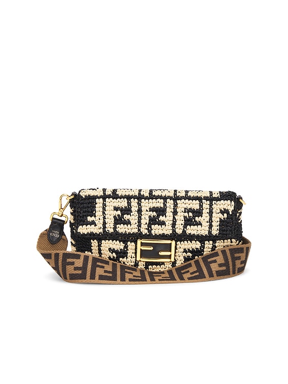 FWRD Renew Fendi Zucca Raffia Baguette Shoulder Bag in Beige | FWRD