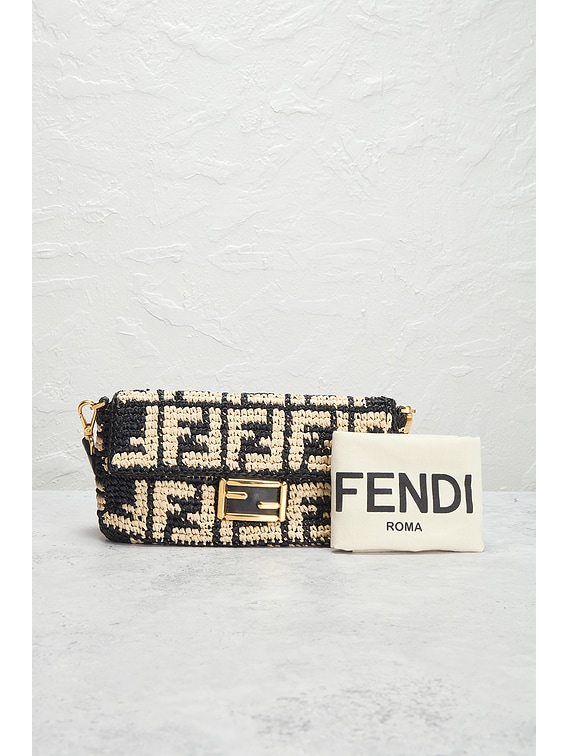 FWRD Renew Fendi Zucca Raffia Baguette Shoulder Bag in Beige | FWRD