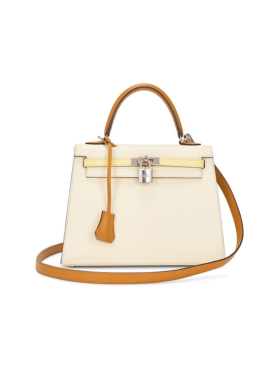 FWRD Renew Hermes Epsom Kelly 25 Handbag in Nata, Gold, & Tricolor