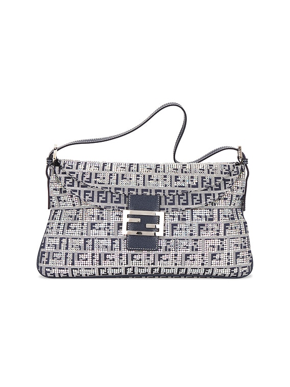 FWRD Renew Fendi Embellished Zucchino Double Flap Baguette