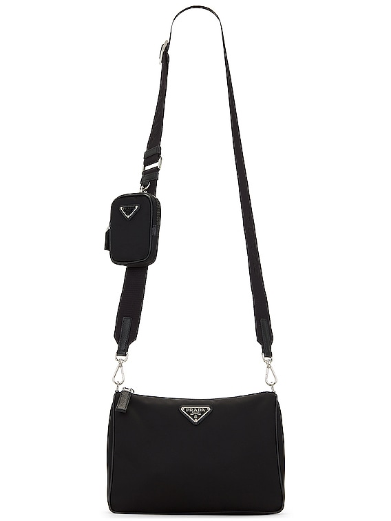 Prada Saffiano Tessuto Nylon Chain Shoulder Bag Black