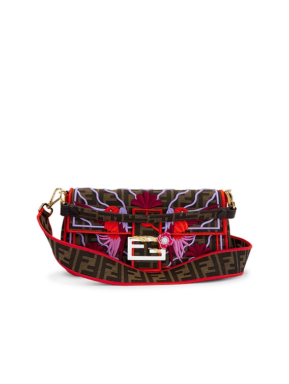 FWRD Renew Fendi FF Bird Embroidered Baguette Shoulder Bag in