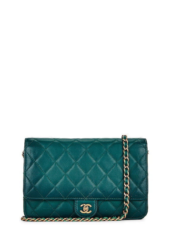 Chanel Wallet on Chain Lambskin Shoulder Bag in Dark Green
