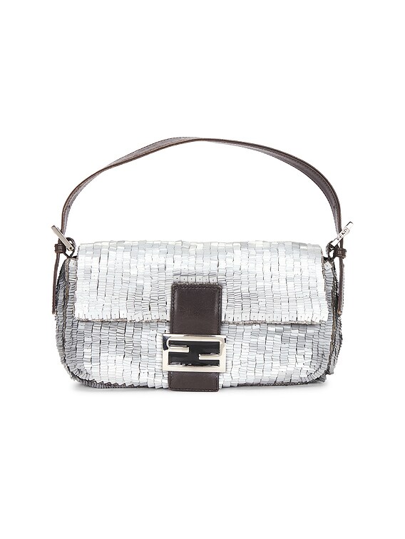 FWRD Renew Fendi Vintage Sequin Baguette Shoulder Bag in Silver | FWRD