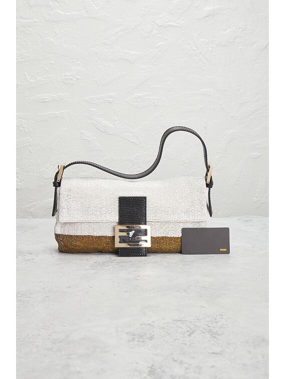 FWRD Renew Fendi Lizard Trimmed Beaded Baguette Shoulder Bag in