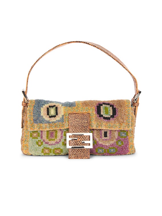 FENDI ビーズハンドバッグ FWRD Renew Fendi Vintage Embroidery Beaded Baguette Shoulder Bag