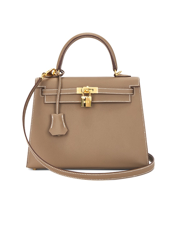 FWRD Renew Hermes Epsom Kelly 25 Handbag in Etoupe FWRD