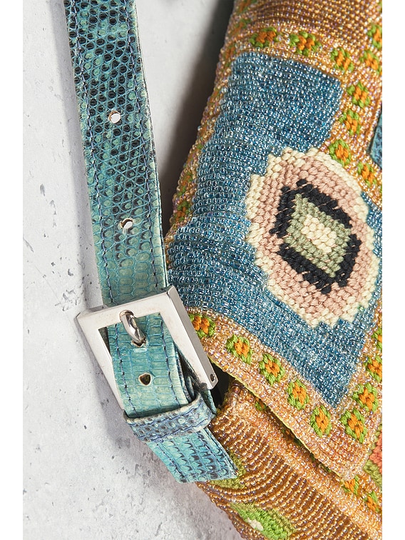 FWRD Renew Fendi Lizard Trimmed Beaded Baguette Shoulder Bag in
