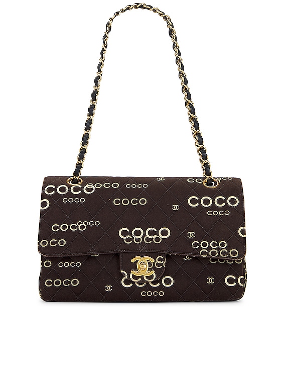 FWRD Renew Chanel Quilted Coco Print Chain Shoulder Bag in Brown