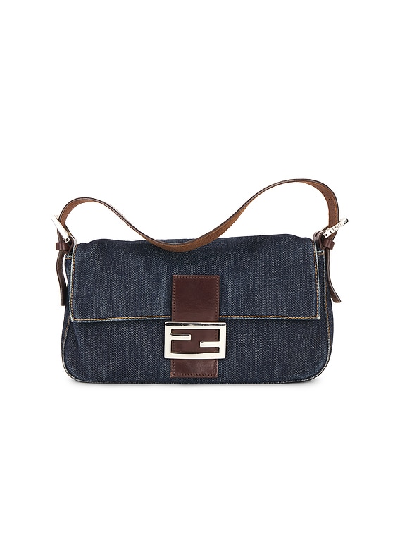 FWRD Renew Fendi Denim Baguette Shoulder Bag in Blue | FWRD