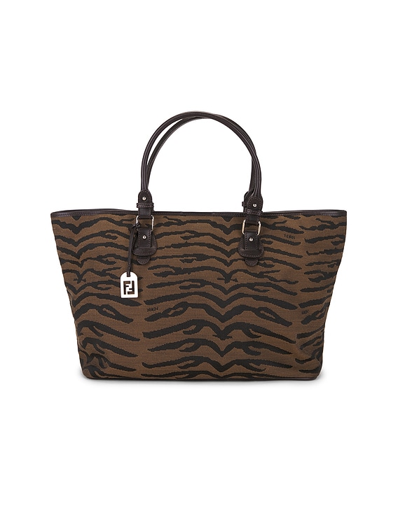 FWRD Renew Fendi Zebra Tote Bag in Brown | FWRD