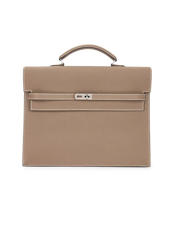 FWRD Renew Hermes Kelly Epsom Depeche 34 Briefcase in Etoupe | FWRD