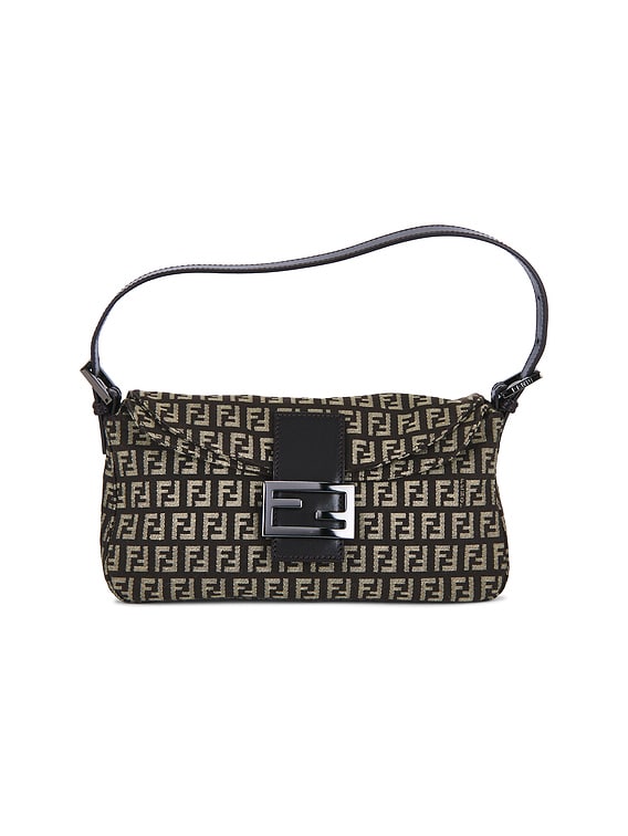 FWRD Renew Fendi Zucchino Baguette Shoulder Bag in Brown | FWRD