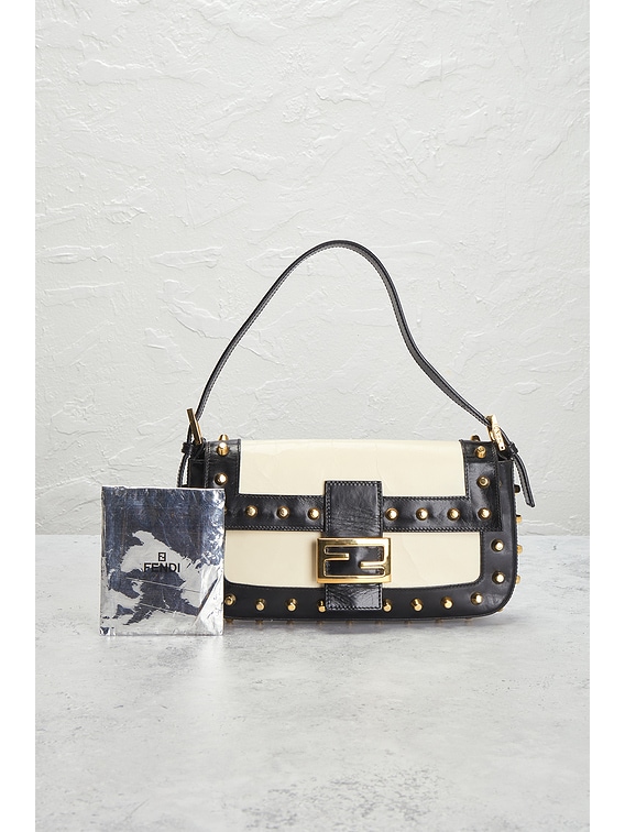 FWRD Renew Fendi Studded Baguette Shoulder Bag in Black | FWRD