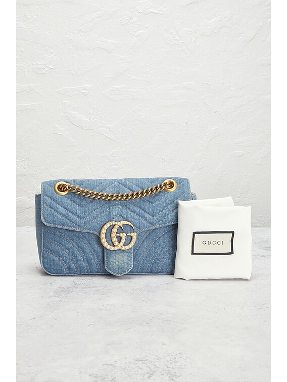 FWRD Renew Gucci Denim GG Marmont Shoulder Bag in Blue | FWRD