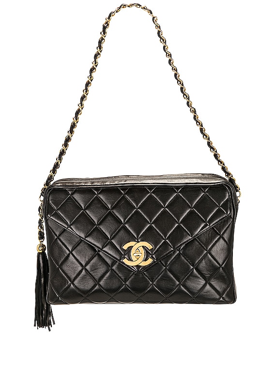 Chanel Vintage Matelasse Lamb Deca Coco Tassel Chain Shoulder Bag in Black