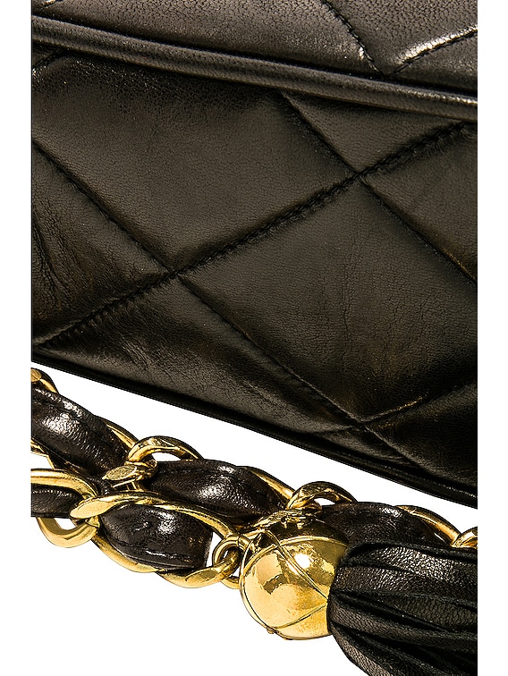 FWRD Renew Chanel Vintage Matelasse Lamb Deca Coco Tassel Chain Shoulder Bag  in Black