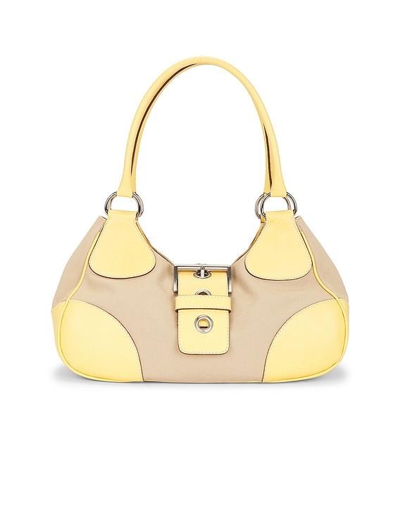 PRADA イエロー カナパキャンバス FWRD Renew Prada Canapa Moon Shoulder Bag in Yellow | FWRD