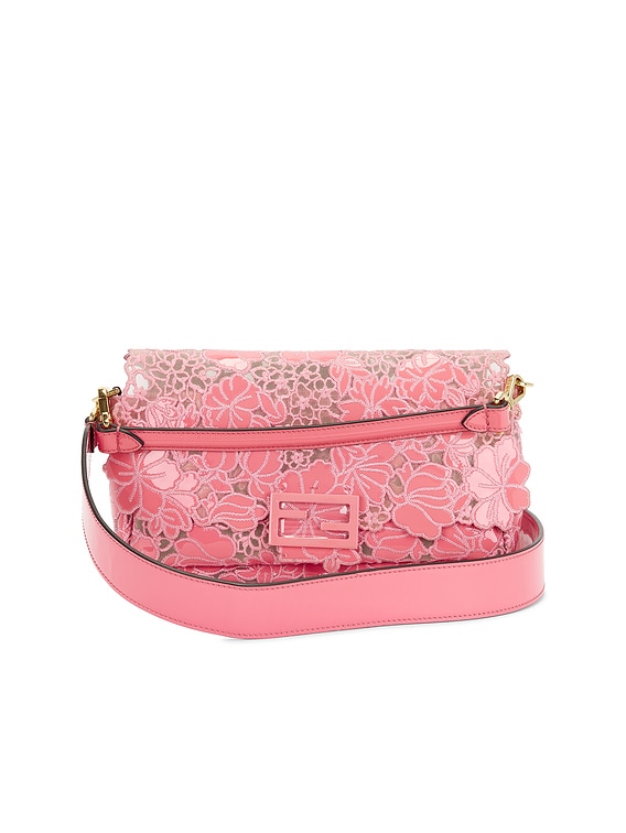 FWRD Renew Fendi Embroidered Lace Baguette Shoulder Bag in Pink | FWRD