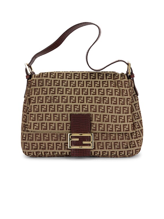 FWRD Renew Fendi Zucchino Mama Baguette Shoulder Bag in Brown | FWRD