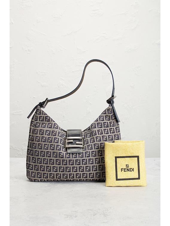 FWRD Renew Fendi Zucchino Baguette Shoulder Bag in Blue | FWRD