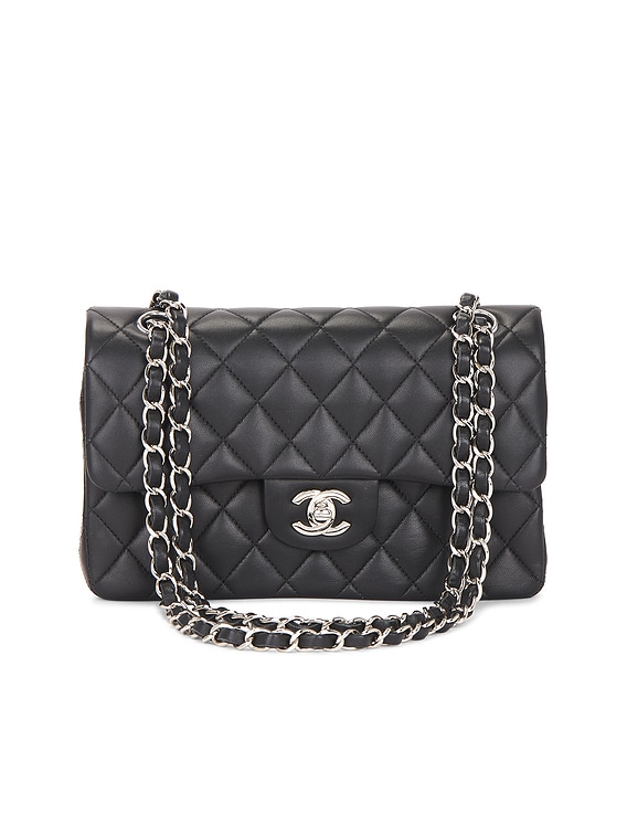 FWRD Renew Chanel Lambskin Small Classic Double Flap Bag in Black