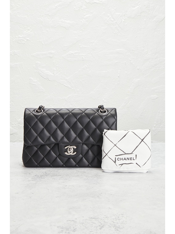 FWRD Renew Chanel Lambskin Small Classic Double Flap Bag in Black