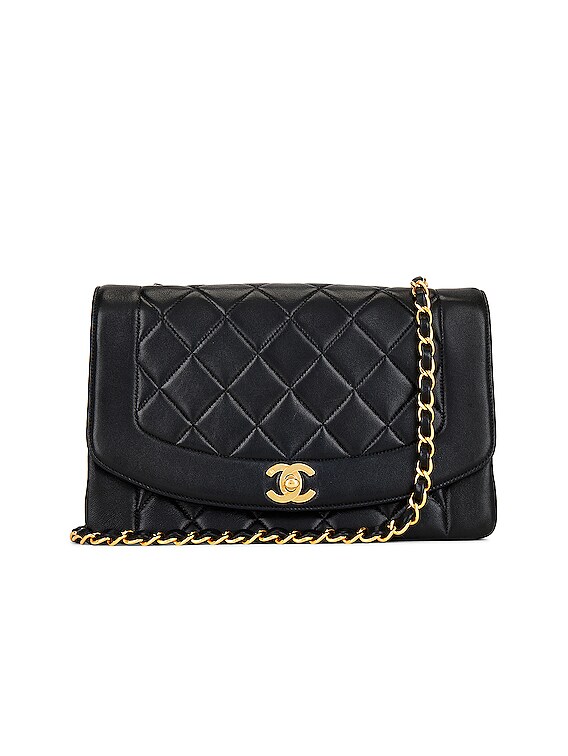 FWRD Renew Chanel Diana Flap Matelasse Lambskin Shoulder Bag in Black