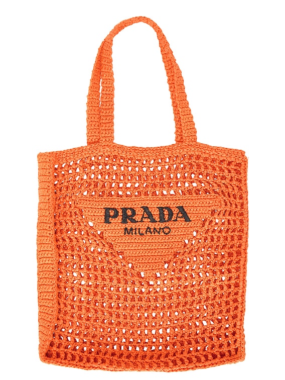 FWRD Renew Prada Crochet Raffia Tote Bag in Orange | FWRD